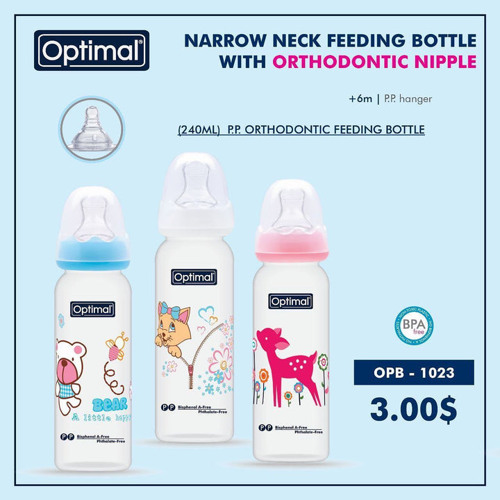 Narrow Neck Feeding Bottle With Orthodontic Nipple OPB - 1023 - Yassine Stores