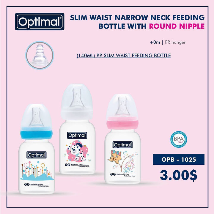 Slim Waist Narrow Neck Feeding Bottle With Round Nipple OPB - 1025 - Yassine Stores