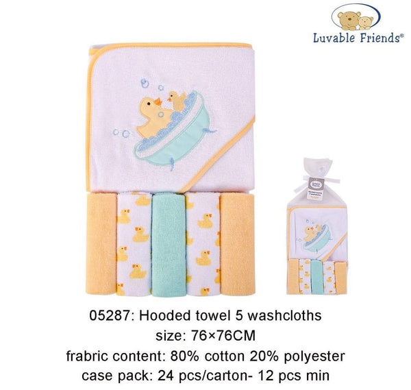 Hooded Towel & Washcloths 5pc - Yassine Stores